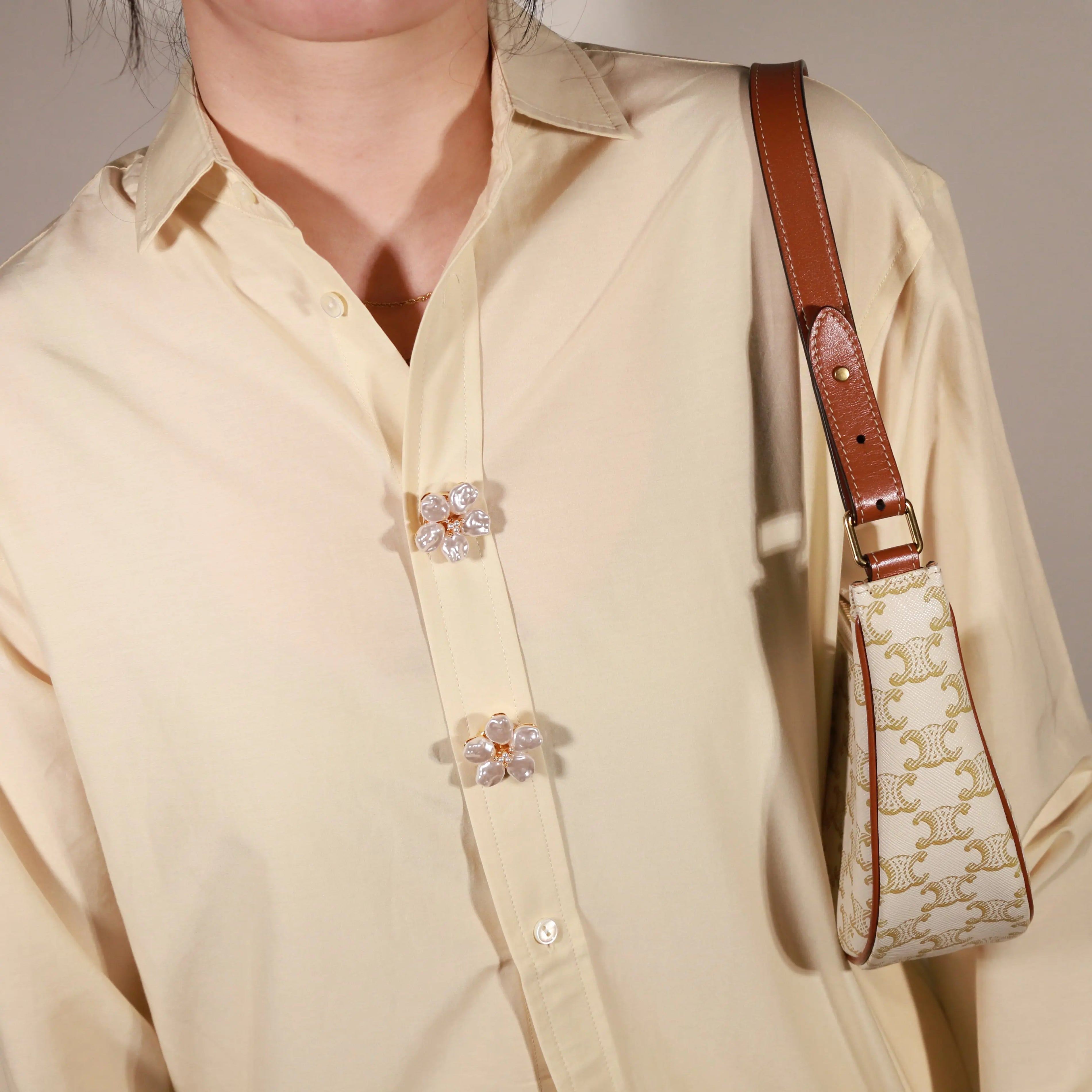 2 Astral Flora Pearl Button cover on shirt close up