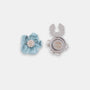 Cerulean Dream blue flower clip-on button cover with hand-painted enamel and silver plating front.