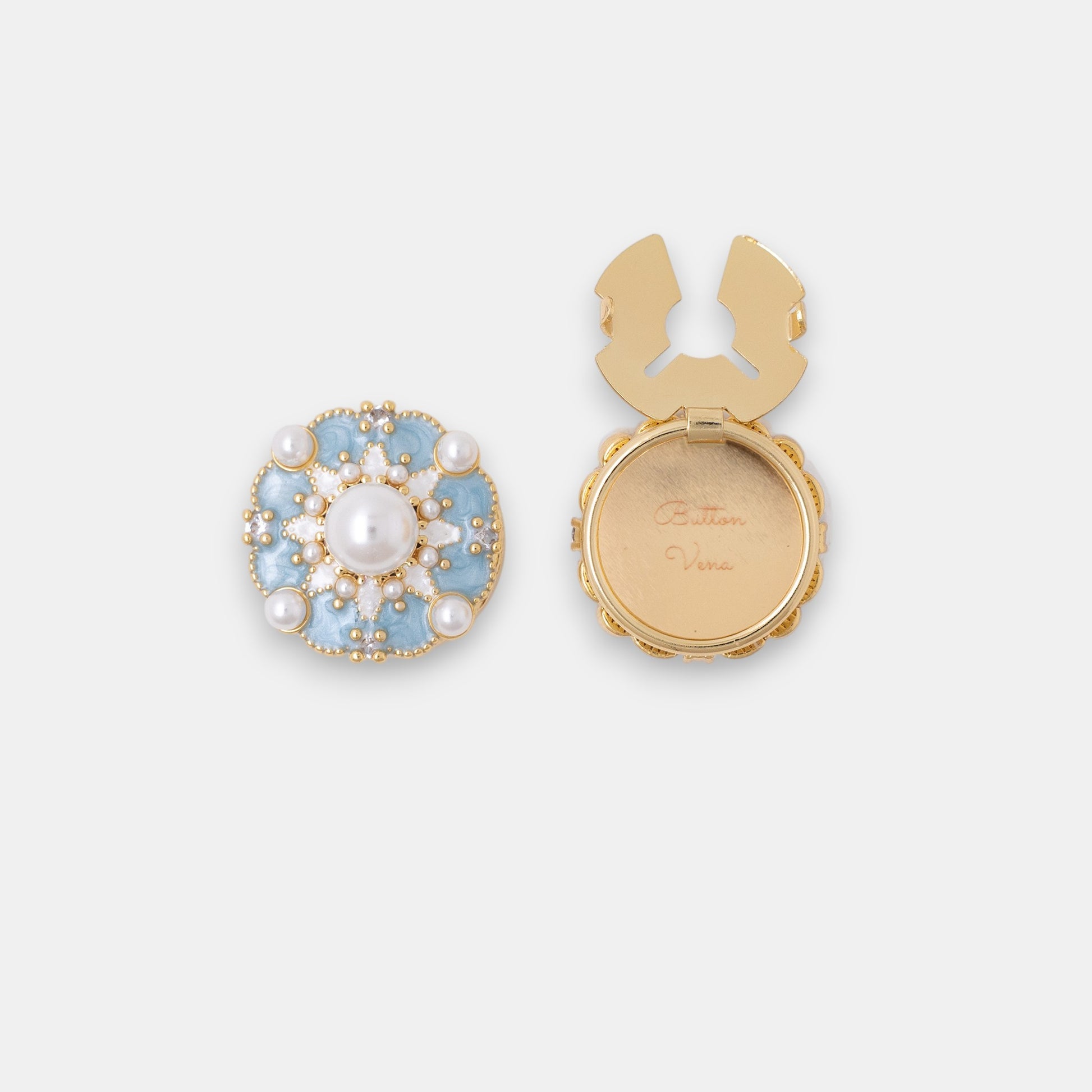 Macaron d'Azure 18K gold-plated blue enamel clip-on button cover