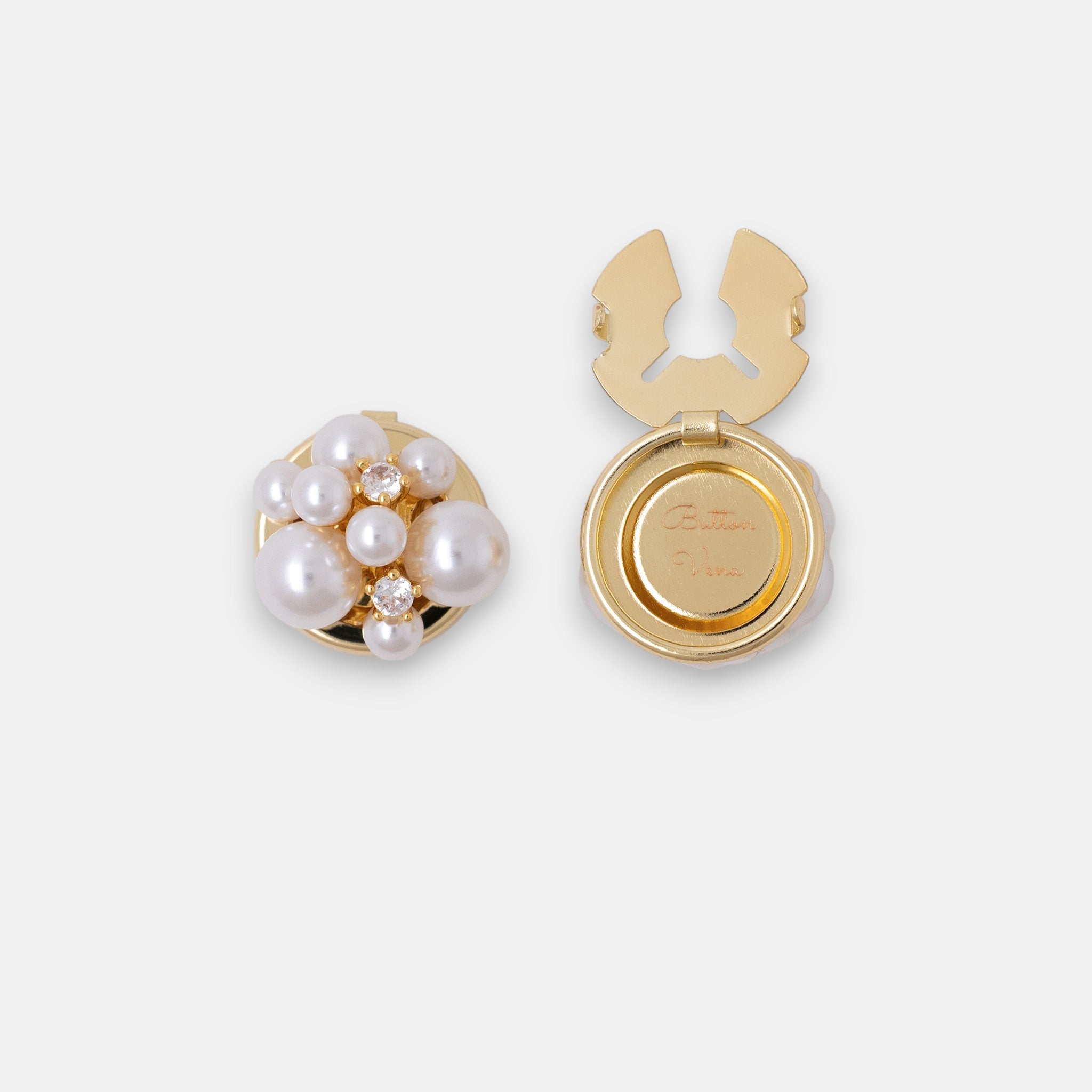 Pearl Constellation 18K gold-plated clip-on button cover with pearls and zirconia