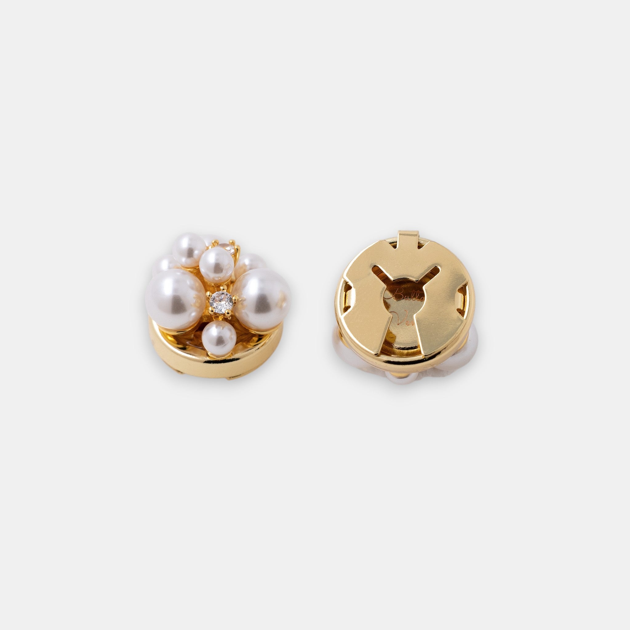 Pearl Constellation 18K gold-plated clip-on button cover with pearls and zirconia side