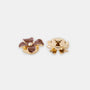 Retro Dahlia clip-on button covers in espresso enamel and 14K gold plating side.