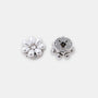 The Maya silver seven-petal teardrop pearl clip-on button cover with a rhinestone center side